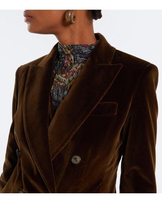 Etro Black Double-Breasted Cotton Velvet Blazer