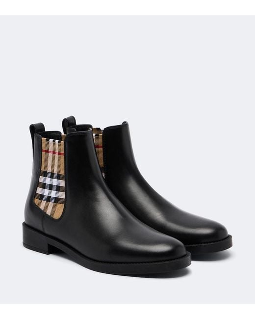 Burberry Black Check Leather Chelsea Boots