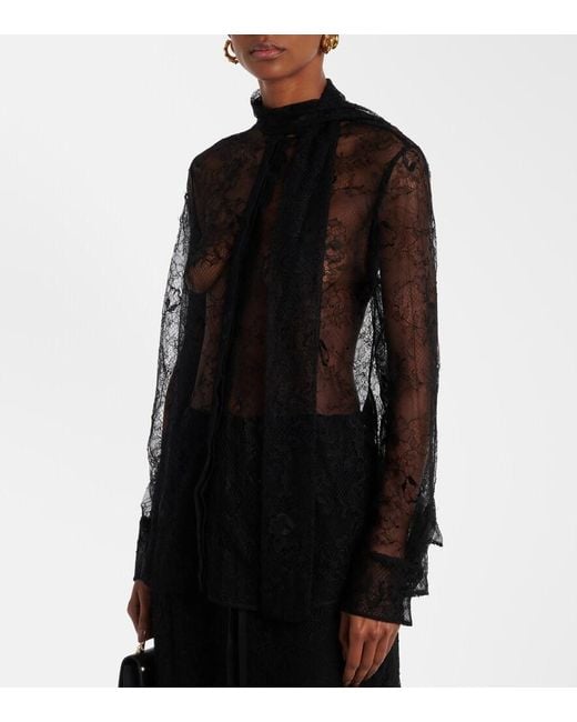 Valentino Gray Scarf-Detail Floral Lace Blouse