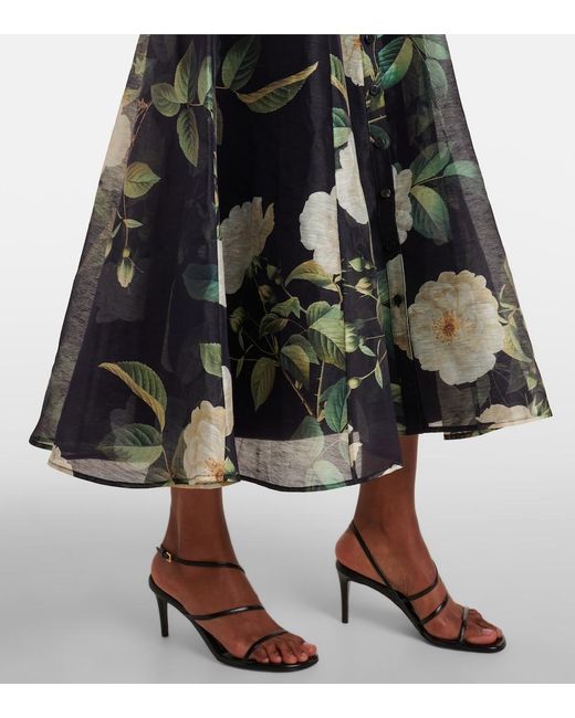 LEO LIN Black Katrina Floral Linen-Blend Midi Dress