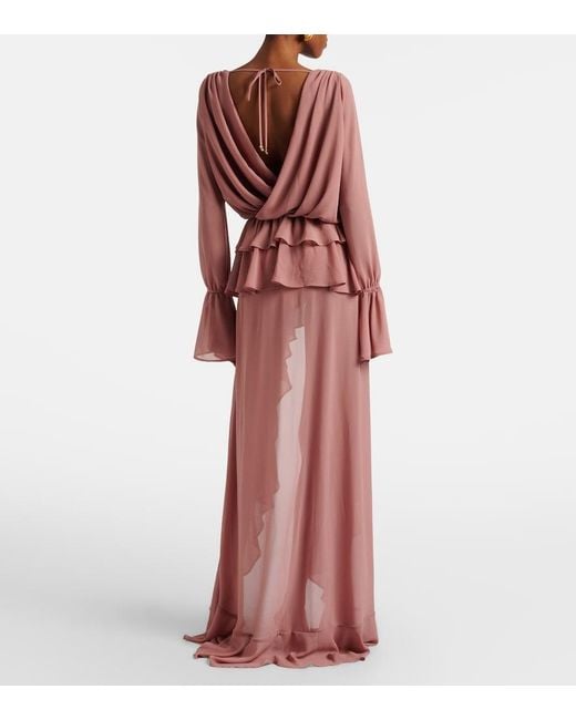 Bananhot Pink Giselle Asymmetric Tiered Maxi Dress