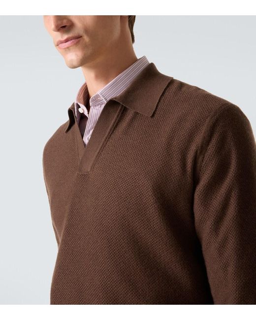 Zegna Brown Cashmere Half-Zip Sweater for men