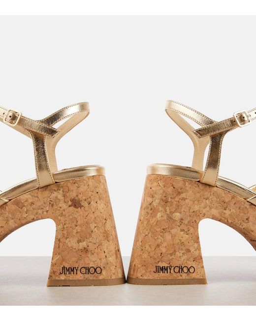 Jimmy Choo Heloise 95 Metallic Leather Wedge Sandals
