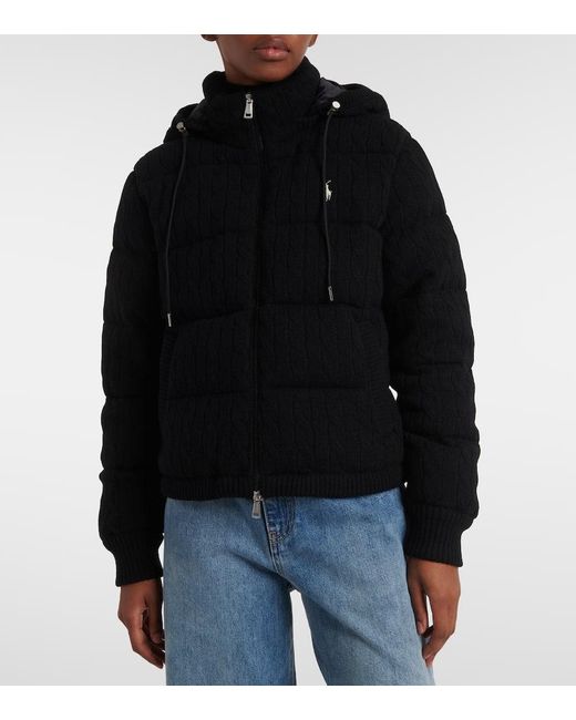 Polo Ralph Lauren Black Hooded Long-Sleeve Down-Fill Wool And Cashmere-Blend Jacket
