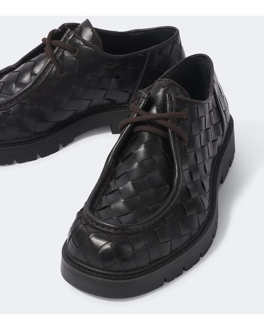 Bottega Veneta Black Haddock Intrecciato Leather Derby Shoes for men
