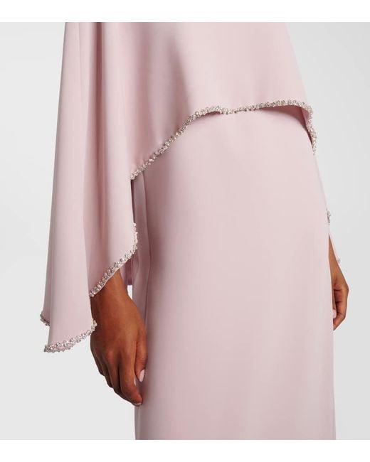 Abito Lungo A Mantella Con Cristalli di Costarellos in Pink