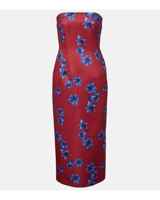 Emilia Wickstead Red Leila Floral Duchess Satin Midi Dress