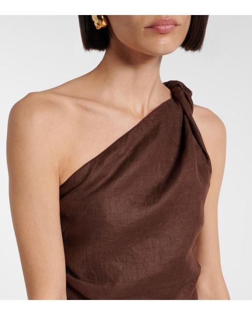 Faithfull The Brand Brown Marga One-Shoulder Linen Minidress