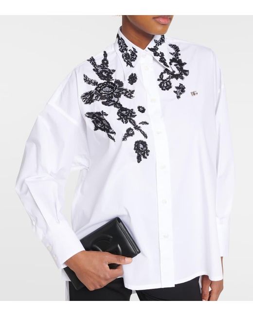 Dolce & Gabbana White Hemd aus Baumwollpopeline mit Spitze
