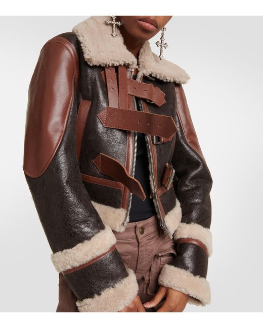 Blumarine Shearlingtrimmed Leather Jacket in Brown Lyst