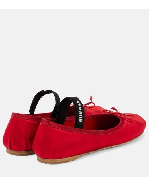 Miu Miu Red Satin Ballet Flats