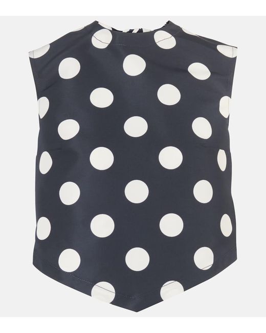 Patou Blue Polka-Dot Open-Back Faille Crop Top