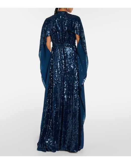 Erdem Blue Caped Sequined Gown