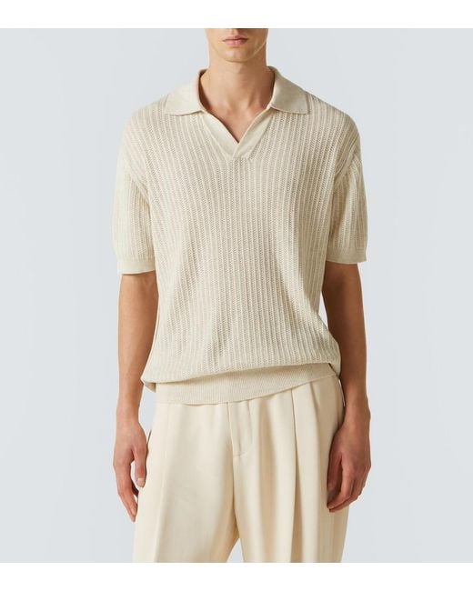 Frescobol Carioca Natural Rino Ribbed-Knit Cotton Polo Shirt for men