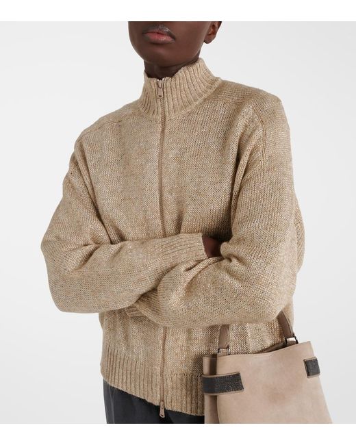 Brunello Cucinelli Natural Zip-Up Cardigan