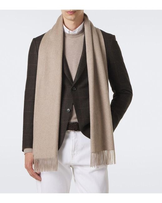 Zegna White Fringed Cashmere Scarf for men