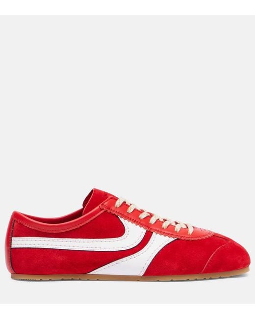 Dries Van Noten Red Sneakers Aus Veloursleder Und Leder