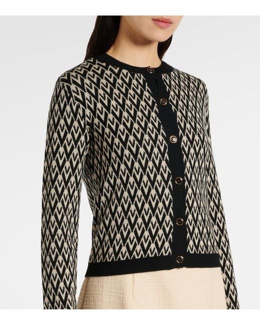 Valentino Black Toute La V Virgin Wool Cardigan