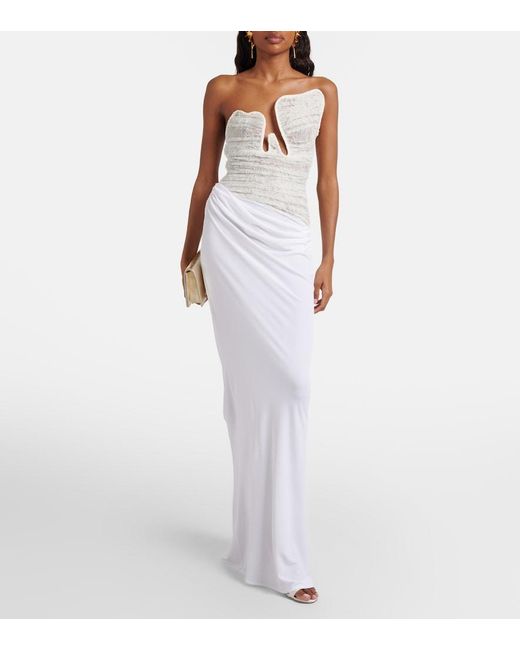 Christopher Esber White Salacia Ruched Lace And Jersey Gown