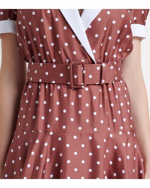 Rodarte Brown Belted Polka-Dot Silk Twill Midi Dress