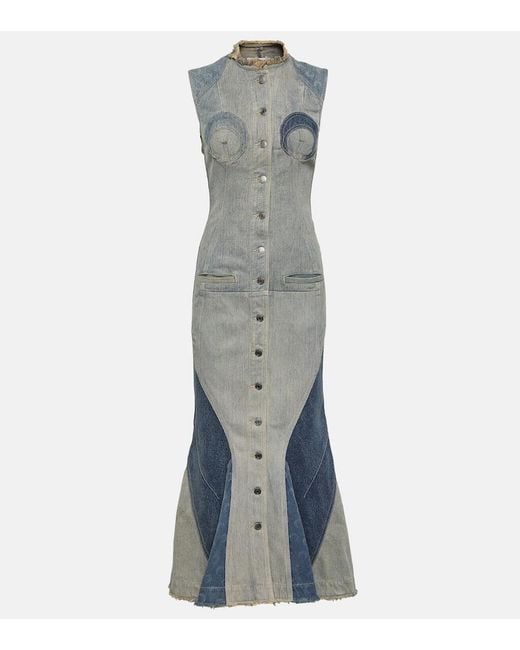 MARINE SERRE Blue All Over Moon Denim Maxi Dress