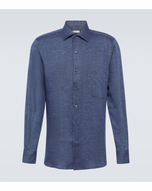 Loro Piana Blue Andre Linen Shirt for men