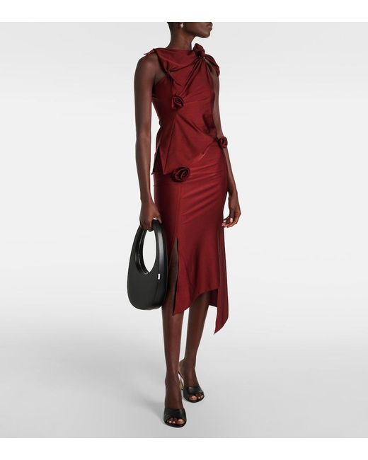 Coperni Red Floral-Applique Asymmetric Top