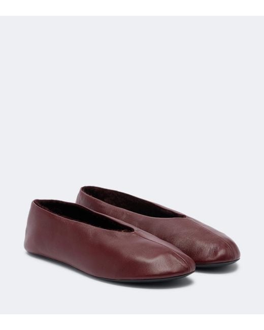 The Row Brown Stella Leather Slip-On Shoes