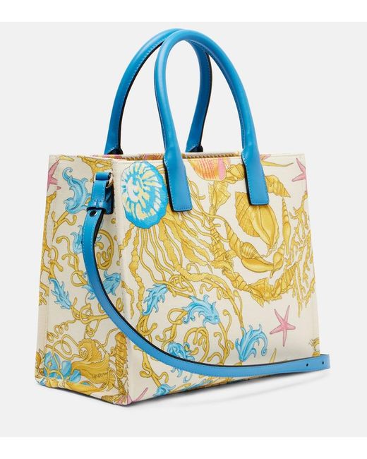 Versace Blue La Medusa Small Printed Canvas Tote Bag
