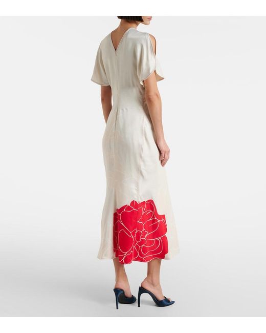 Victoria Beckham White Gathered Floral Midi Dress