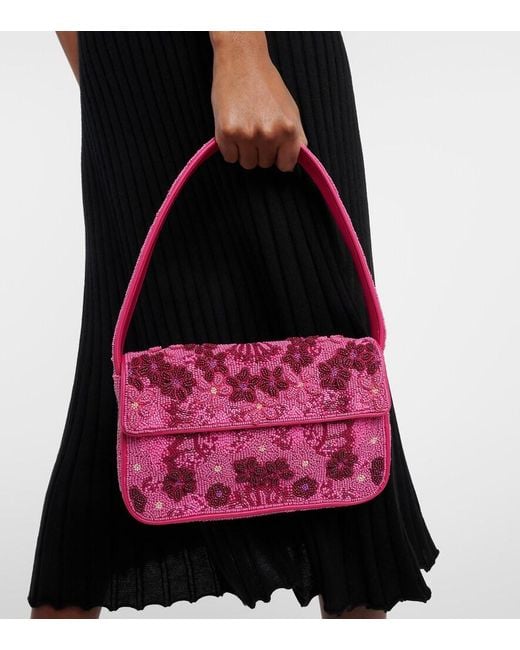 Staud Red Tommy Beaded Shoulder Bag
