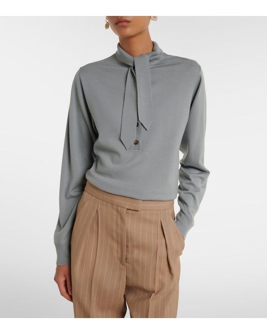 Valentino Gray Tie-Neck Virgin Wool Sweater