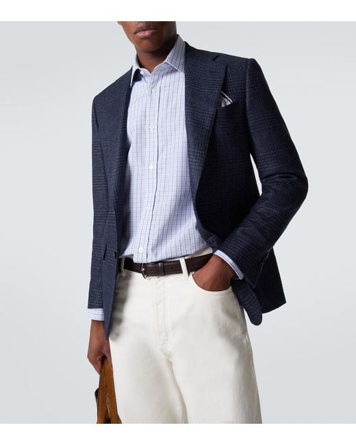 Thom Sweeney Blue Checked Wool And Silk Blazer for men