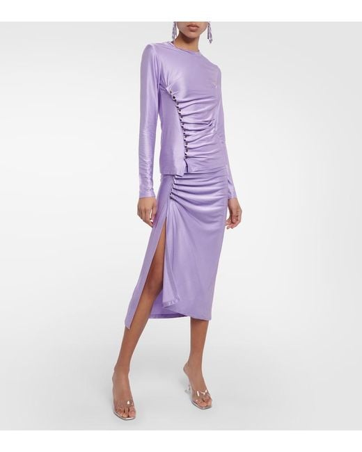 Rabanne Purple Gathered Satin Top