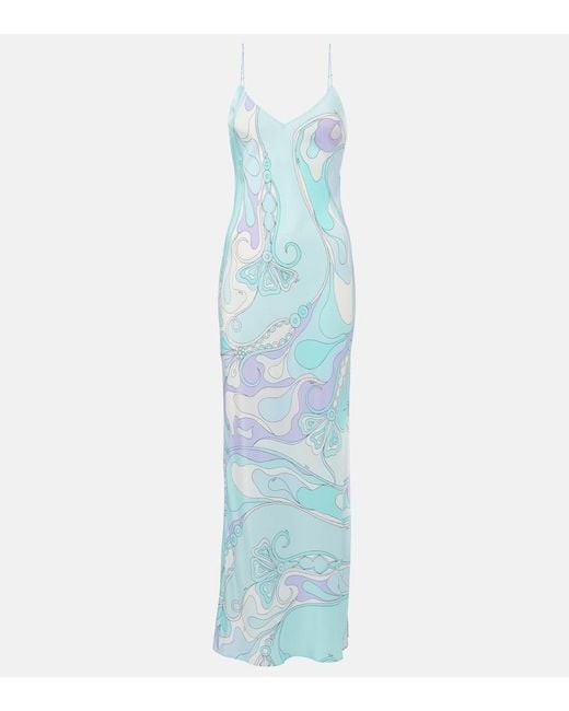 Emilio Pucci Blue Maxikleid Orchidee Aus Seide