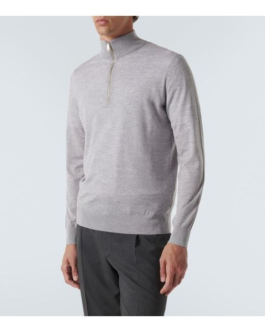 Zegna Gray Wool Half-Zip Sweater for men