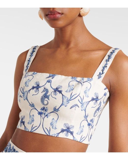 Agua Bendita Blue Cacao Floral Linen Crop Top
