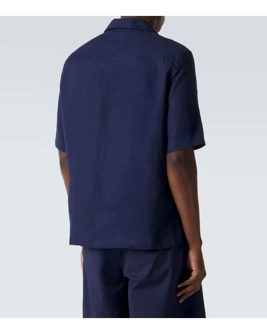 Brunello Cucinelli Blue Linen Shirt for men