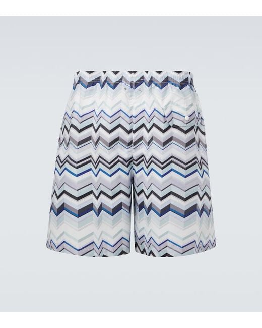 Missoni White Zigzag Swim Trunks for men