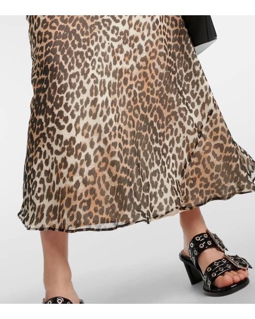 Ganni Metallic Leopard-Print Chiffon Maxi Dress