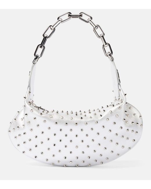 Christian Louboutin White Le 54 Spiked Metallic Leather Shoulder Bag