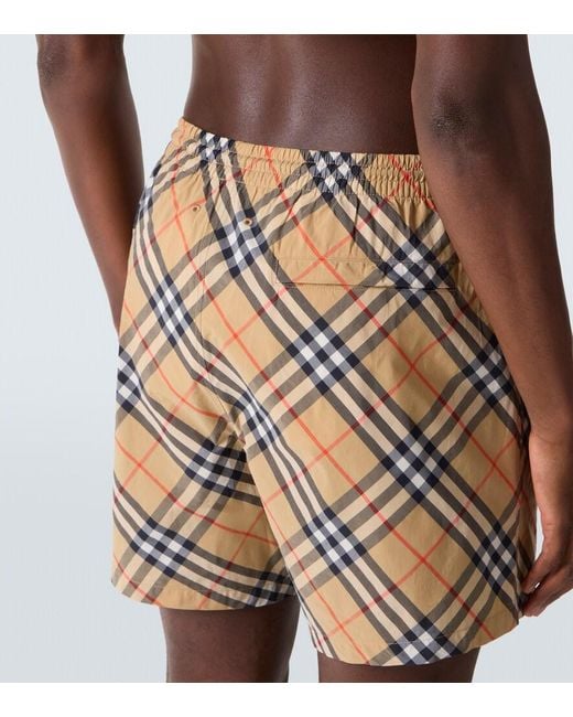 Burberry White Check Swim Trunks for men