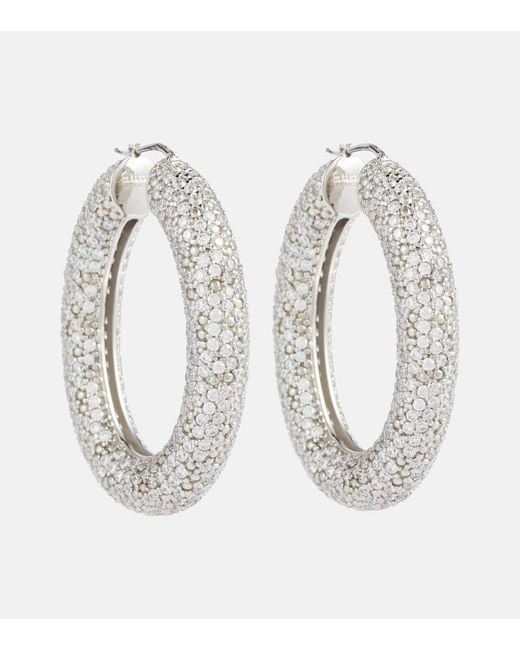 Jil Sander White Crystal-Embellished Hoop Earrings