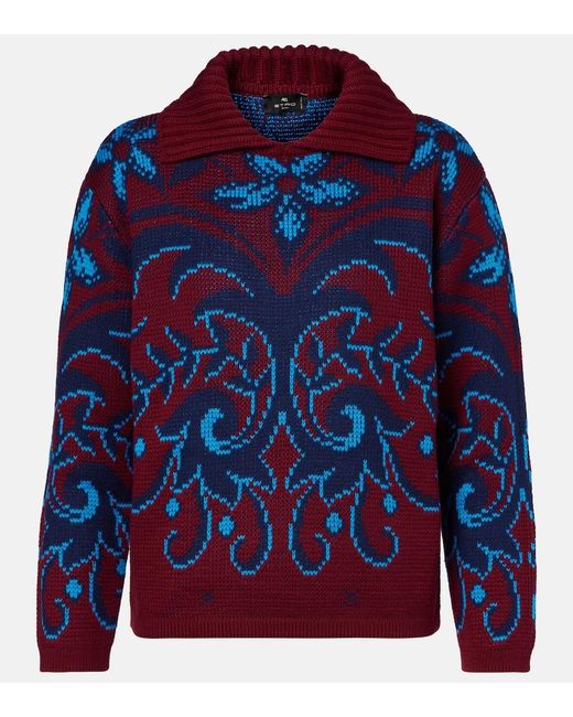 Etro Red Patterned Sweater With A Collar