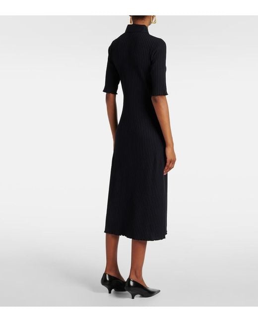 Vince Blue Ribbed-Knit Cotton-Blend Polo Dress