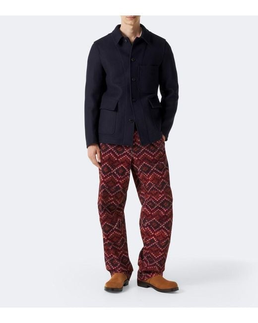 Dries Van Noten Red Printed Cotton Corduroy Straight Pants for men
