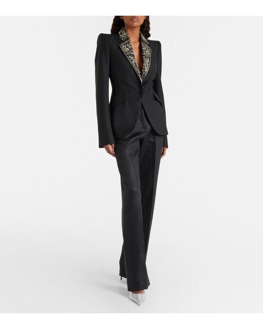 McQueen Black Embellished Single-Breasted Blazer