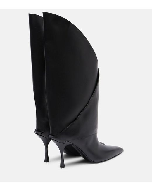 Balmain Black Twist 95 Leather Knee-High Boots