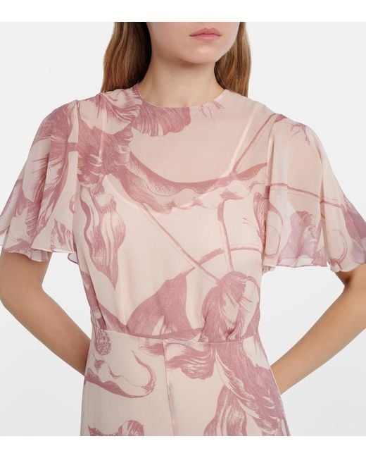 Erdem Pink Printed Silk-Chiffon Midi Dress