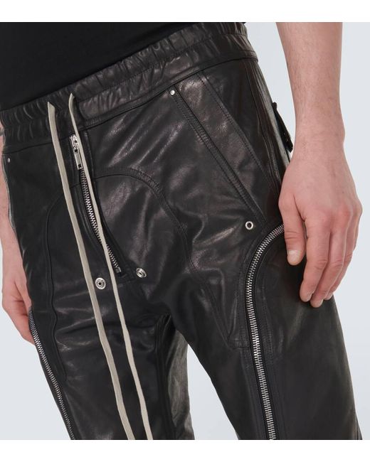 Rick Owens Black Mid-rise Leather Cargo Pants for men